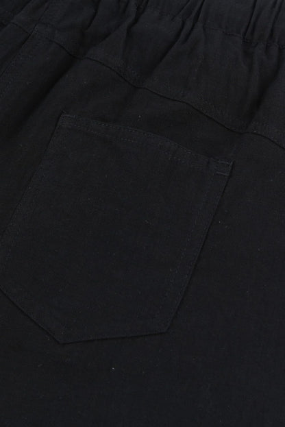 Black Linen Drawstring Shorts