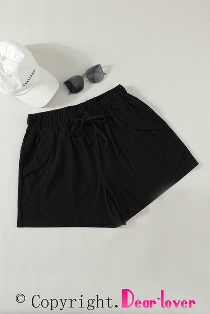 Black Linen Drawstring Shorts