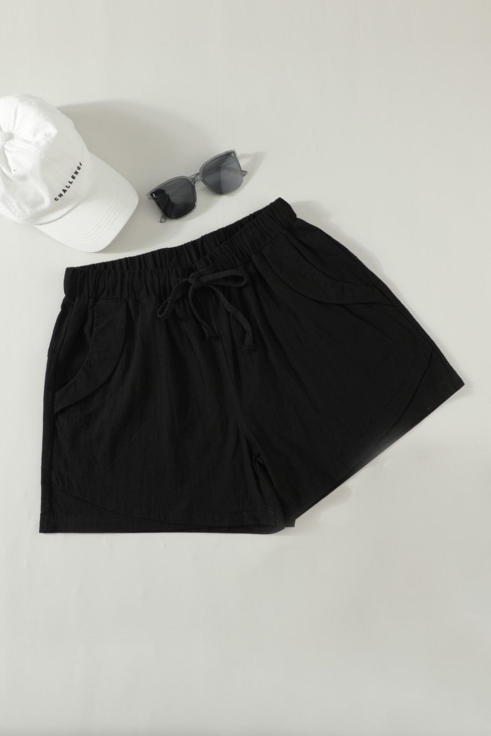 Black Linen Drawstring Shorts
