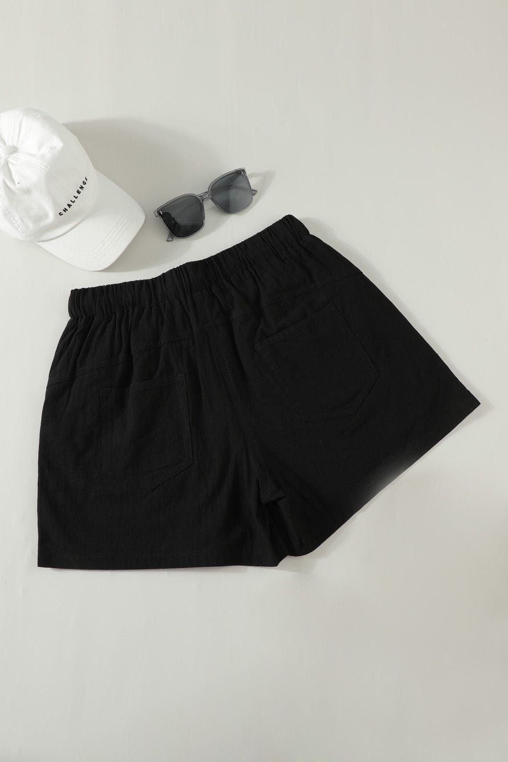 Black Linen Drawstring Shorts