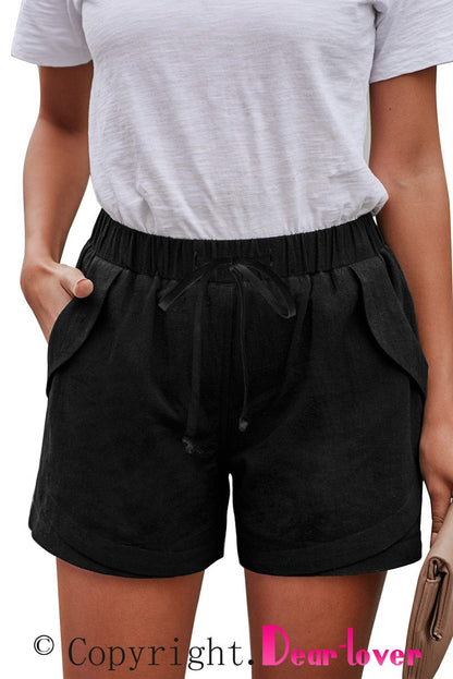Black Linen Drawstring Shorts