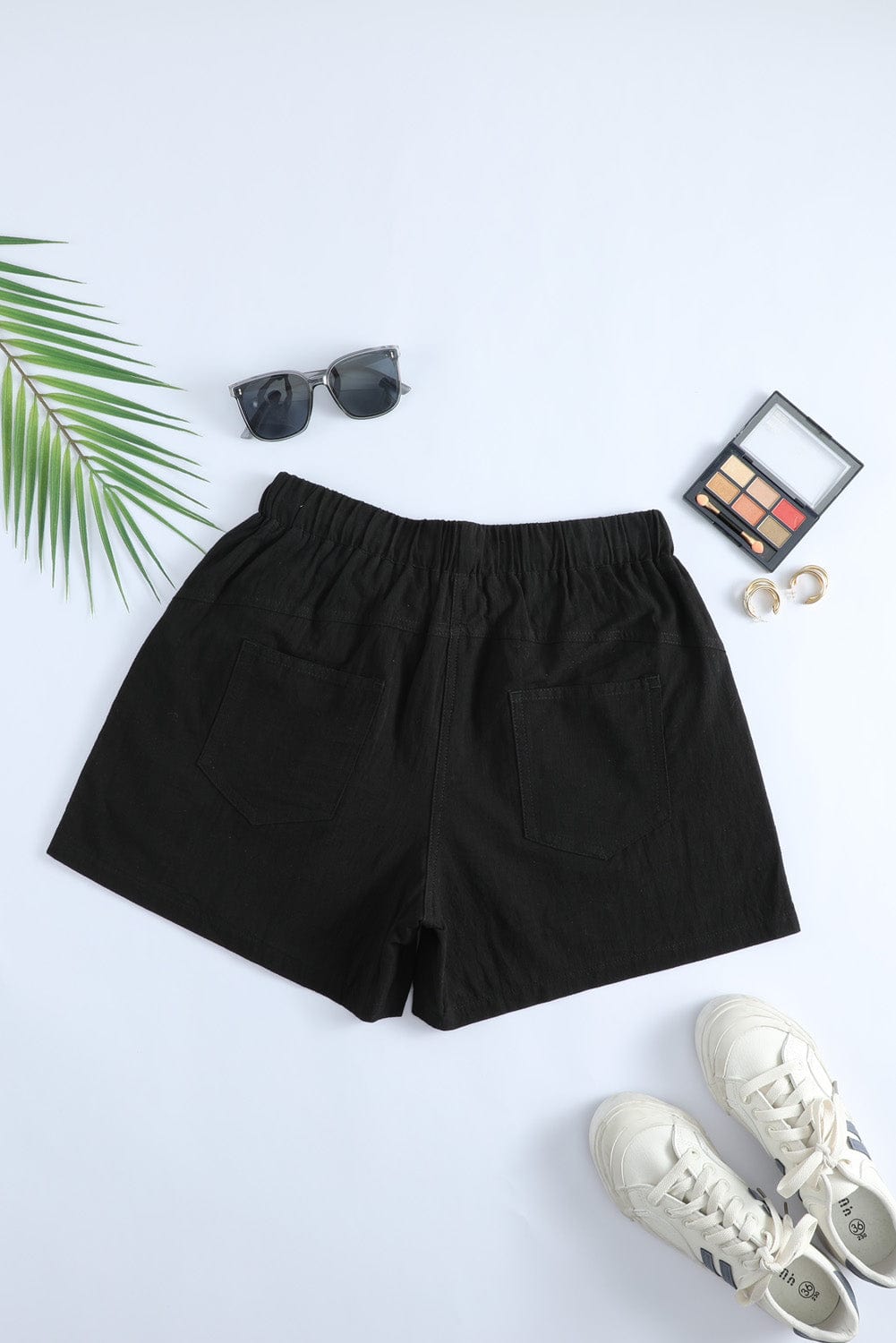 Black Linen Drawstring Shorts