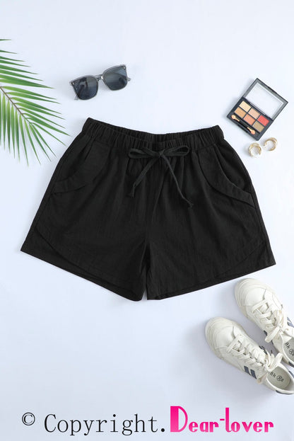 Black Linen Drawstring Shorts
