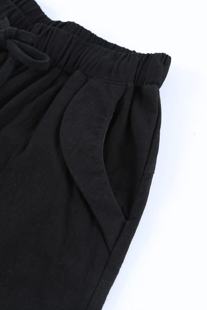 Black Linen Drawstring Shorts