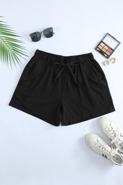 Black Linen Drawstring Shorts
