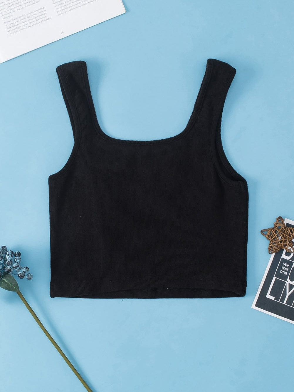 Black Pearl Embellished Square Neck Sleeveless Top