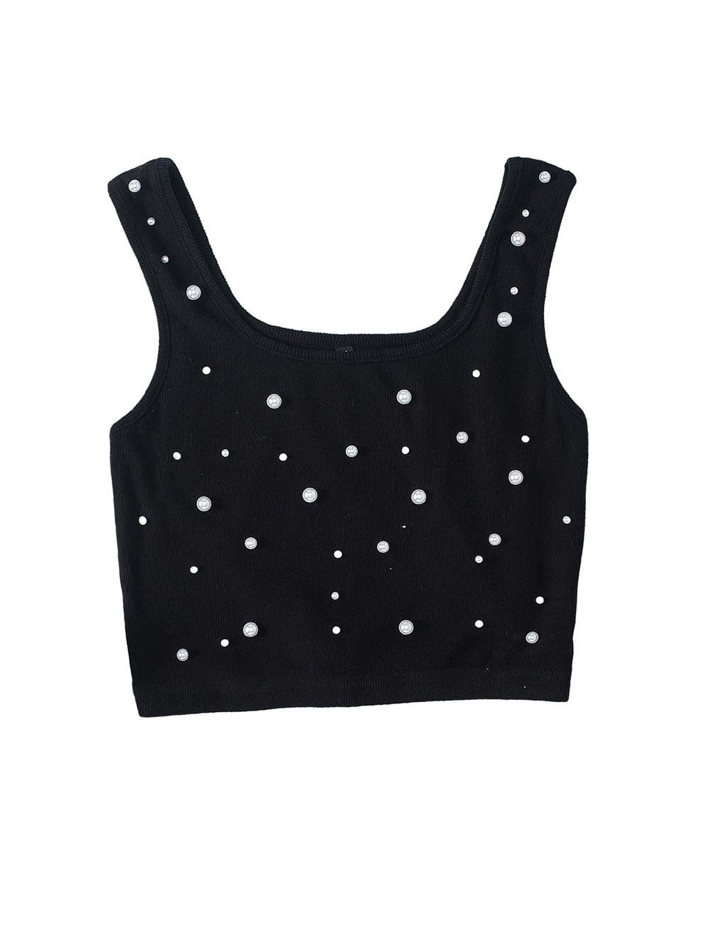 Black Pearl Embellished Square Neck Sleeveless Top