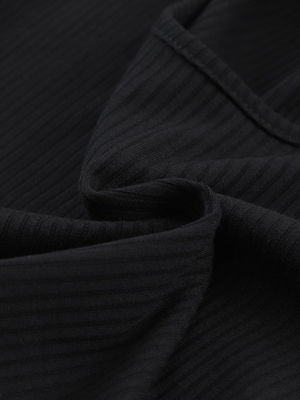 Black Ribbed Crop Top and High Waist Pants Set with Stylish Flare