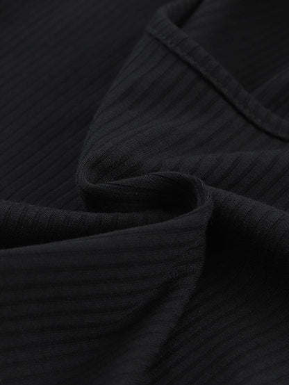 Black Ribbed Crop Top and High Waist Pants Set with Stylish Flare