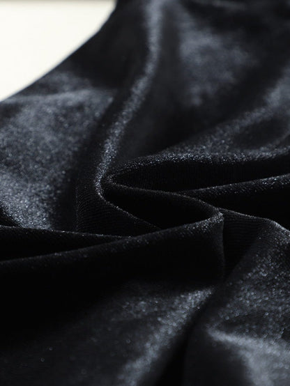 Black Solid Velvet Jogger Pants