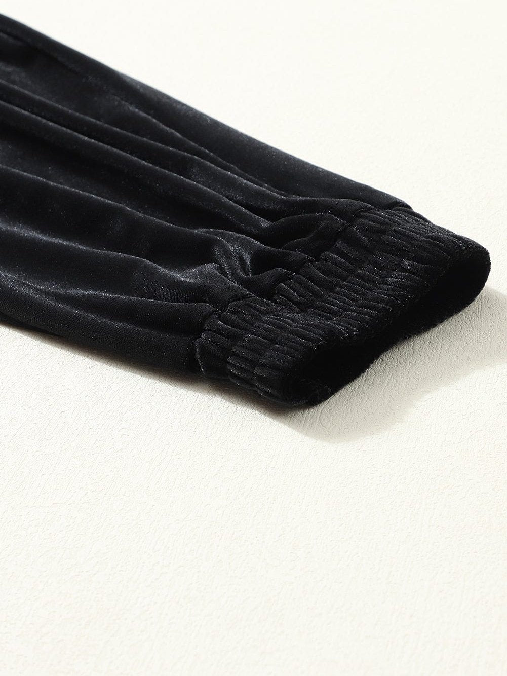 Black Solid Velvet Jogger Pants