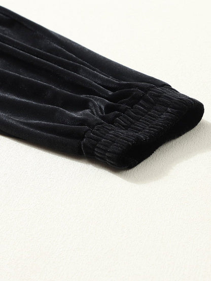Black Solid Velvet Jogger Pants