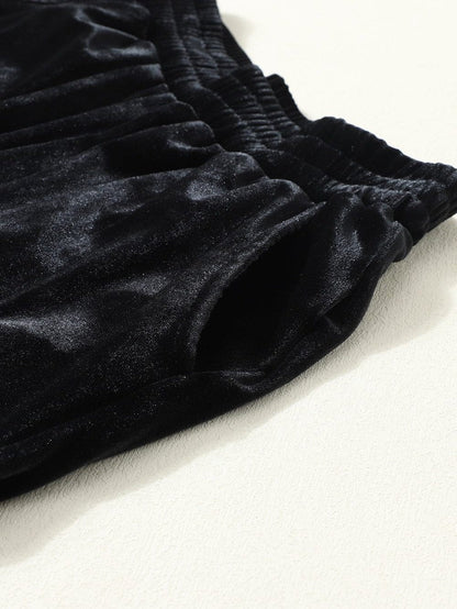 Black Solid Velvet Jogger Pants