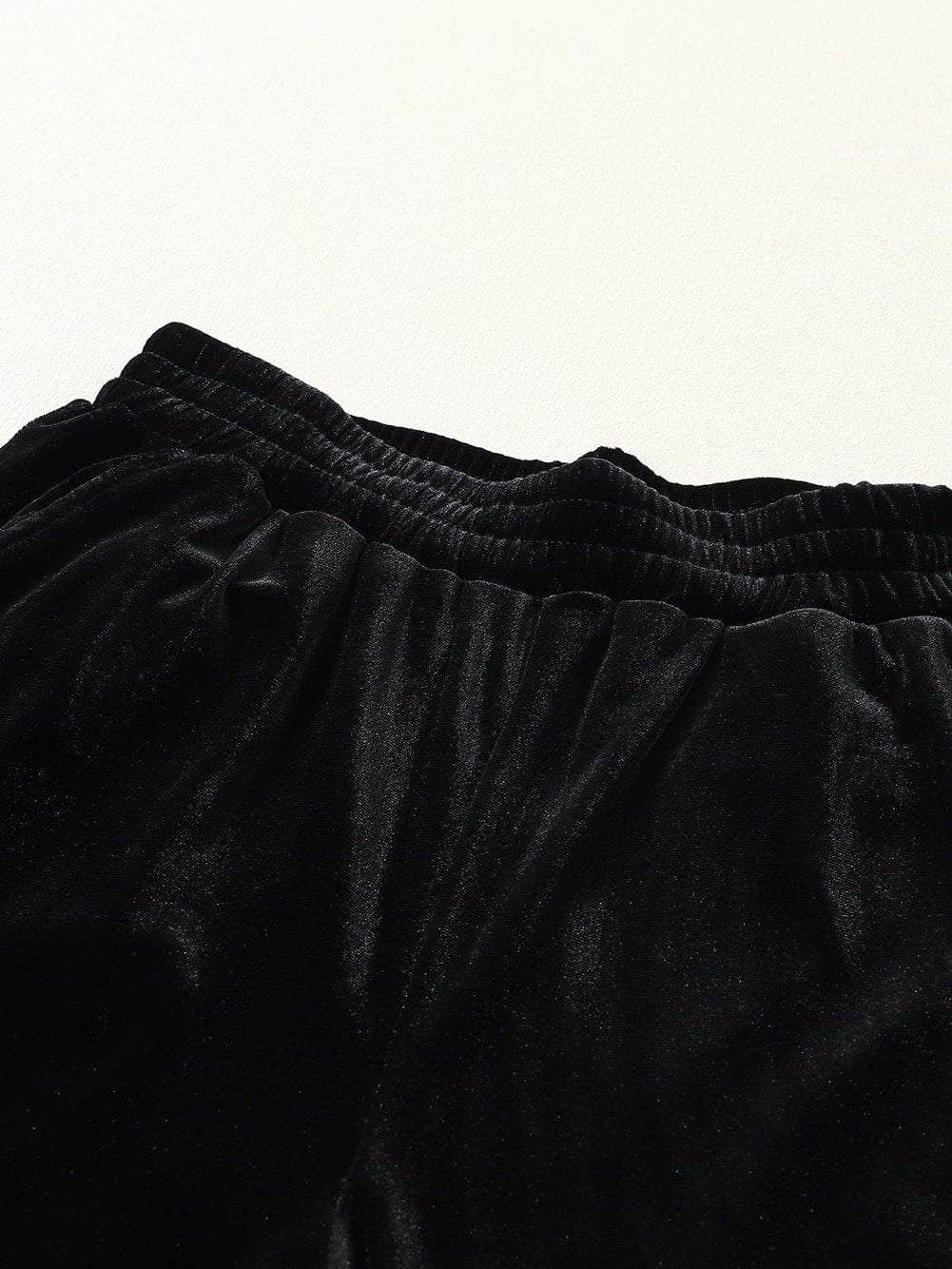 Black Solid Velvet Jogger Pants