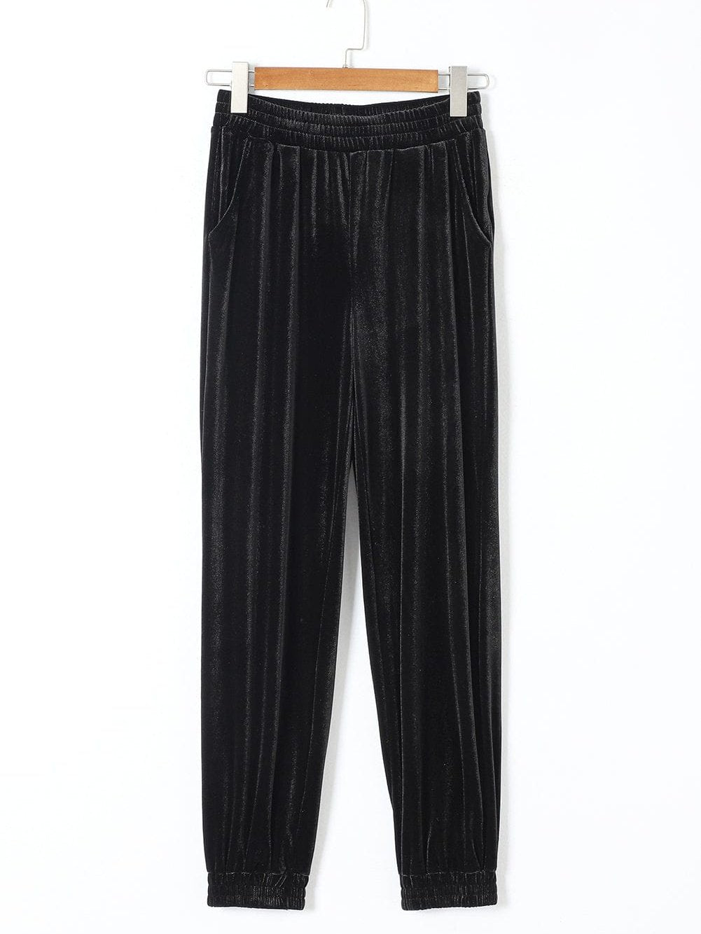 Black Solid Velvet Jogger Pants