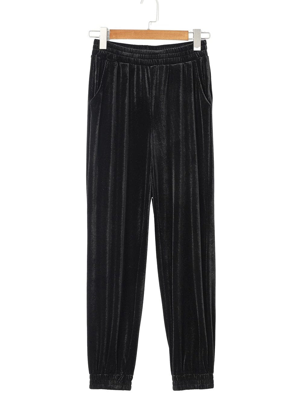 Black Solid Velvet Jogger Pants