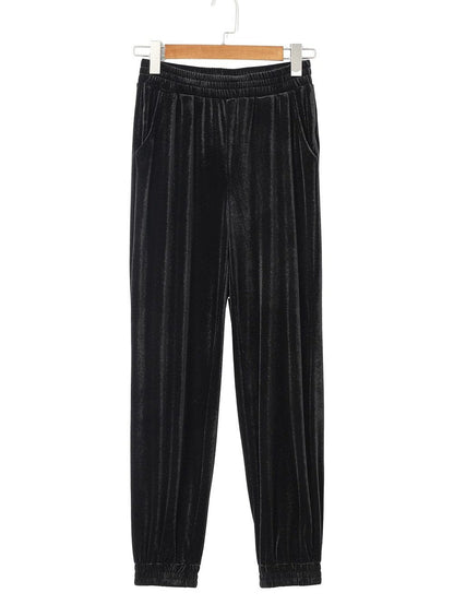 Black Solid Velvet Jogger Pants