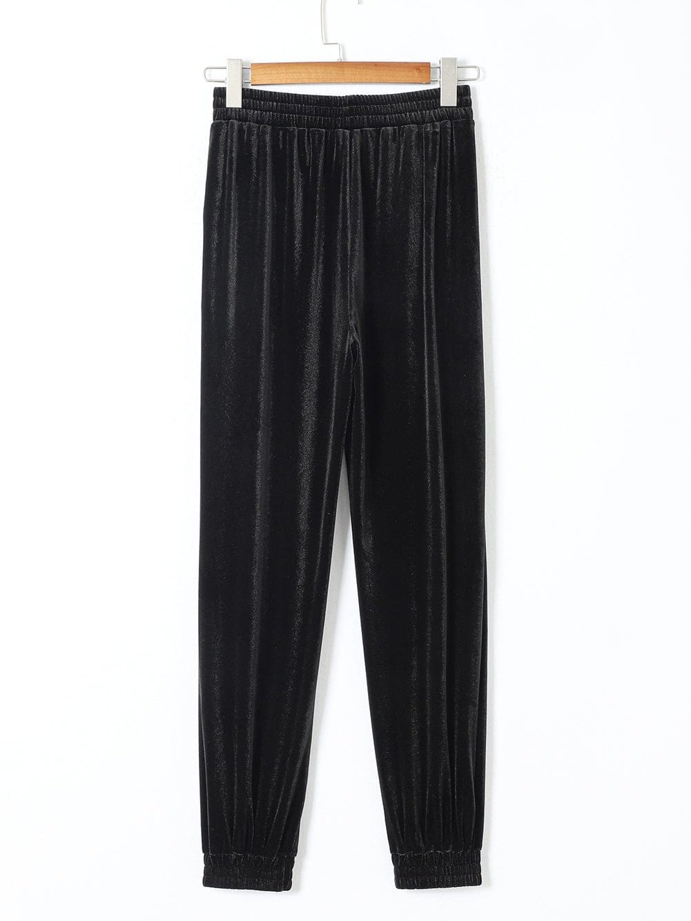 Black Solid Velvet Jogger Pants