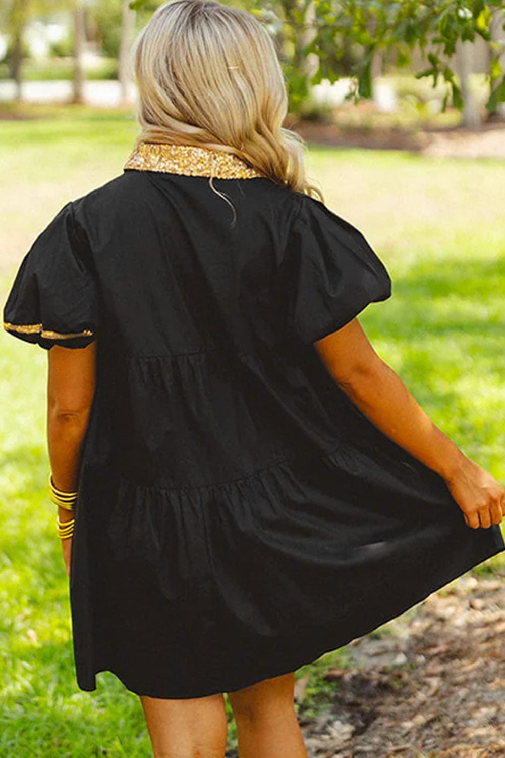 Black Sparkling Easter Egg Sequin Detail Mini Dress