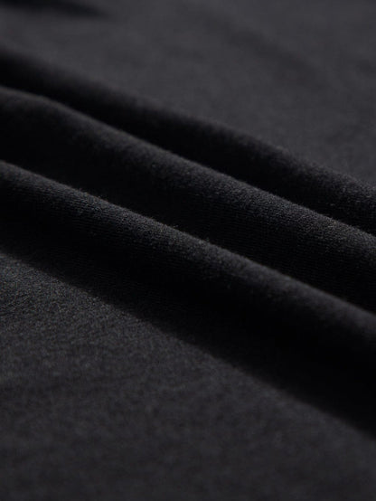 Black V Neck Pocketed Tee with Curved Hem