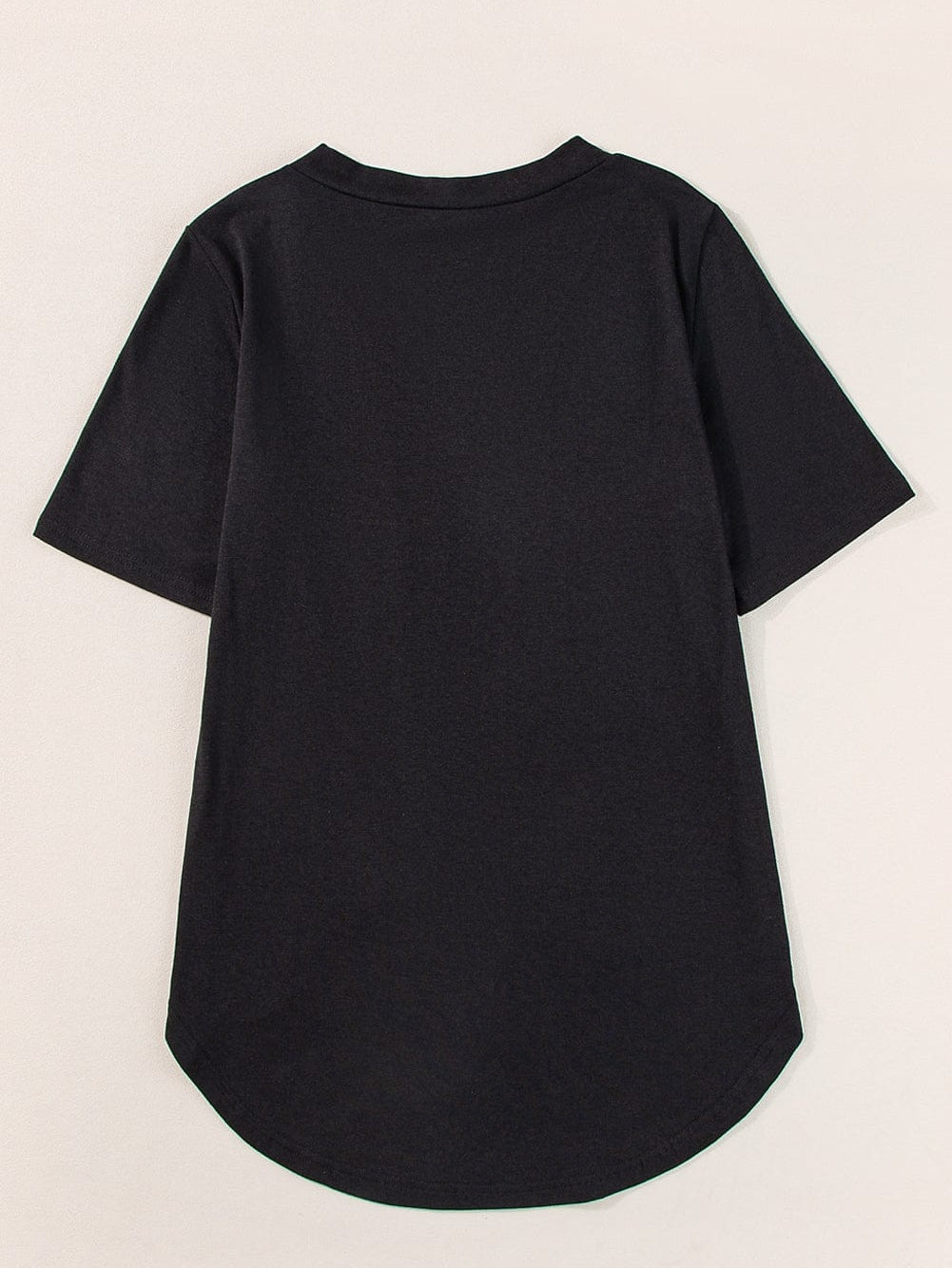 Black V Neck Pocketed Tee with Curved Hem