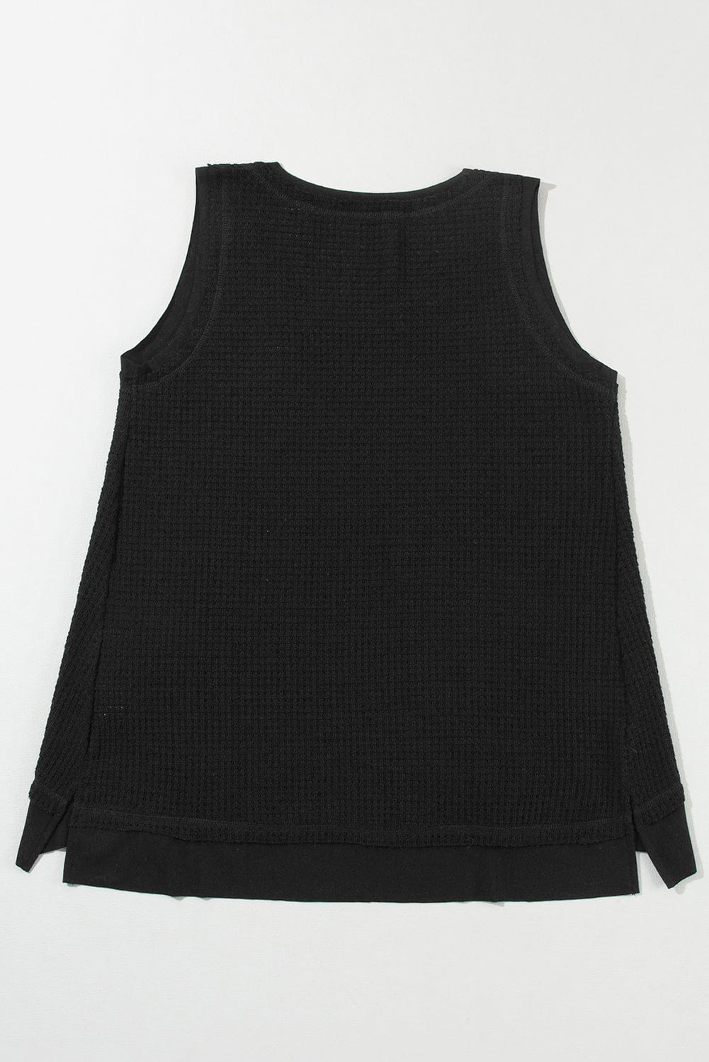 Black Waffle Knit Flowy Vest with Scoop Neck