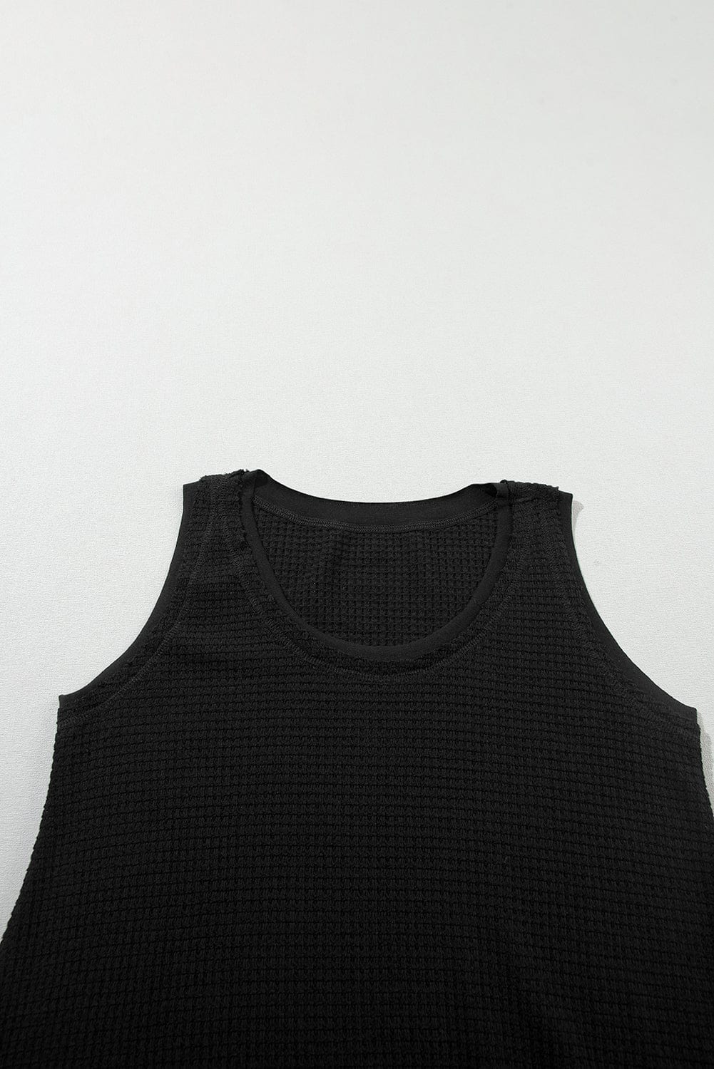 Black Waffle Knit Flowy Vest with Scoop Neck