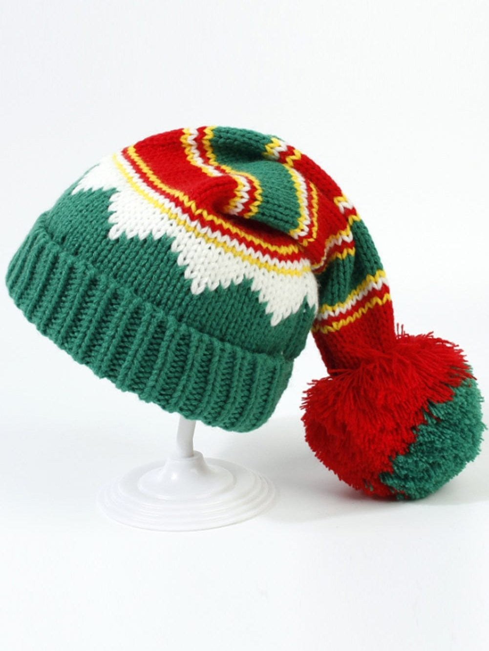 Blackish Green Christmas Color Block Pom Pom Knitted Hat