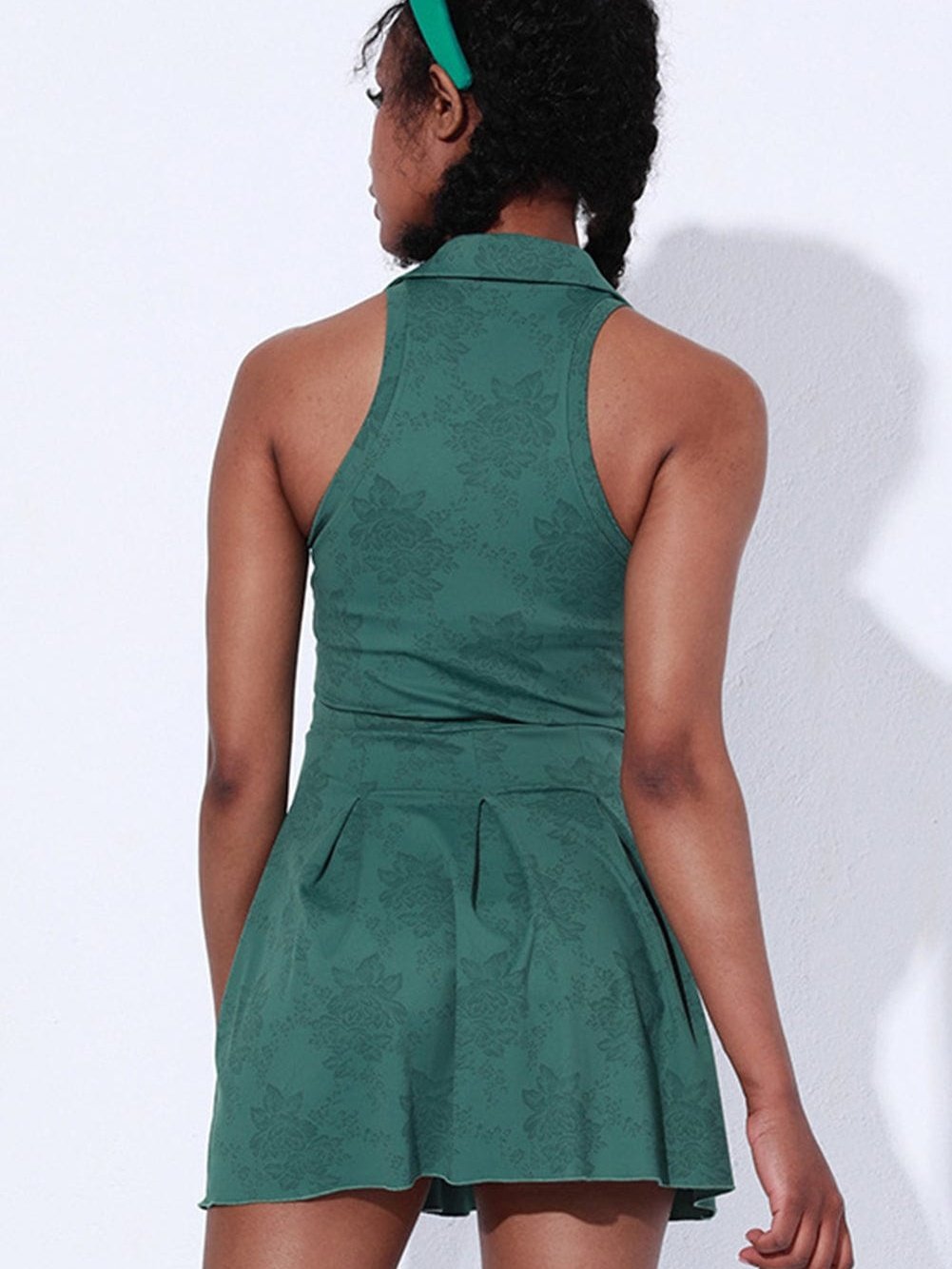 Blackish Green Sleeveless V Neck Shirt Collar Sports Mini Dress