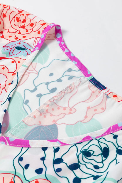 Blooming Floral Print Dress with Multicolor Bracelet Sleeves