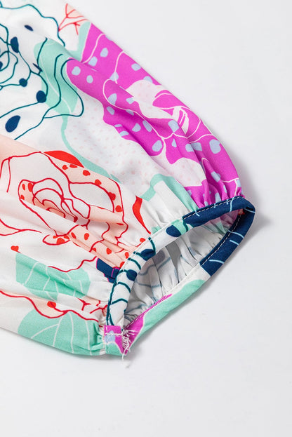 Blooming Floral Print Dress with Multicolor Bracelet Sleeves