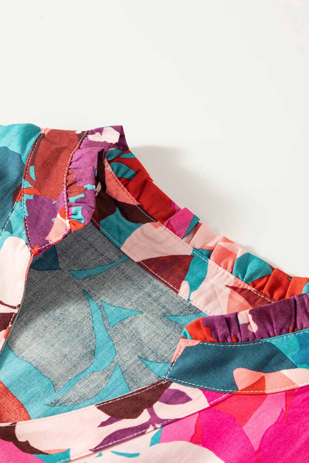 Blooming Rose Floral Puff Sleeve V-Neck Blouse