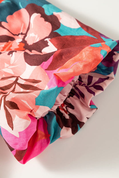 Blooming Rose Floral Puff Sleeve V-Neck Blouse