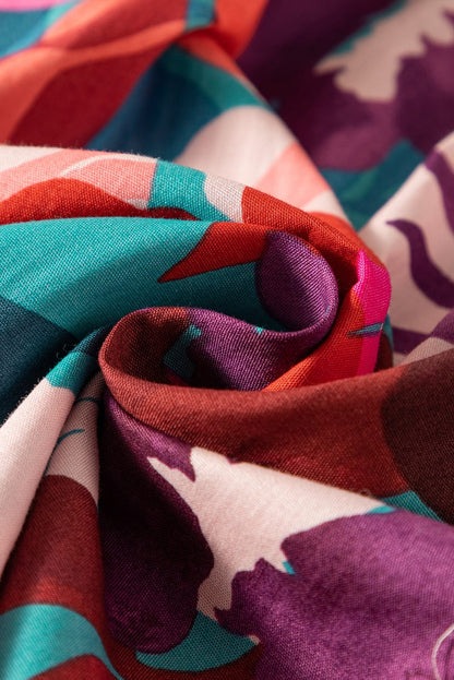 Blooming Rose Floral Puff Sleeve V-Neck Blouse