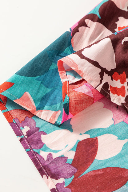 Blooming Rose Floral Puff Sleeve V-Neck Blouse