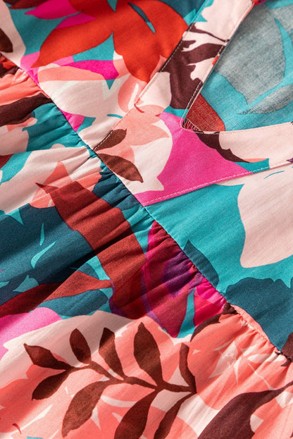 Blooming Rose Floral Puff Sleeve V-Neck Blouse