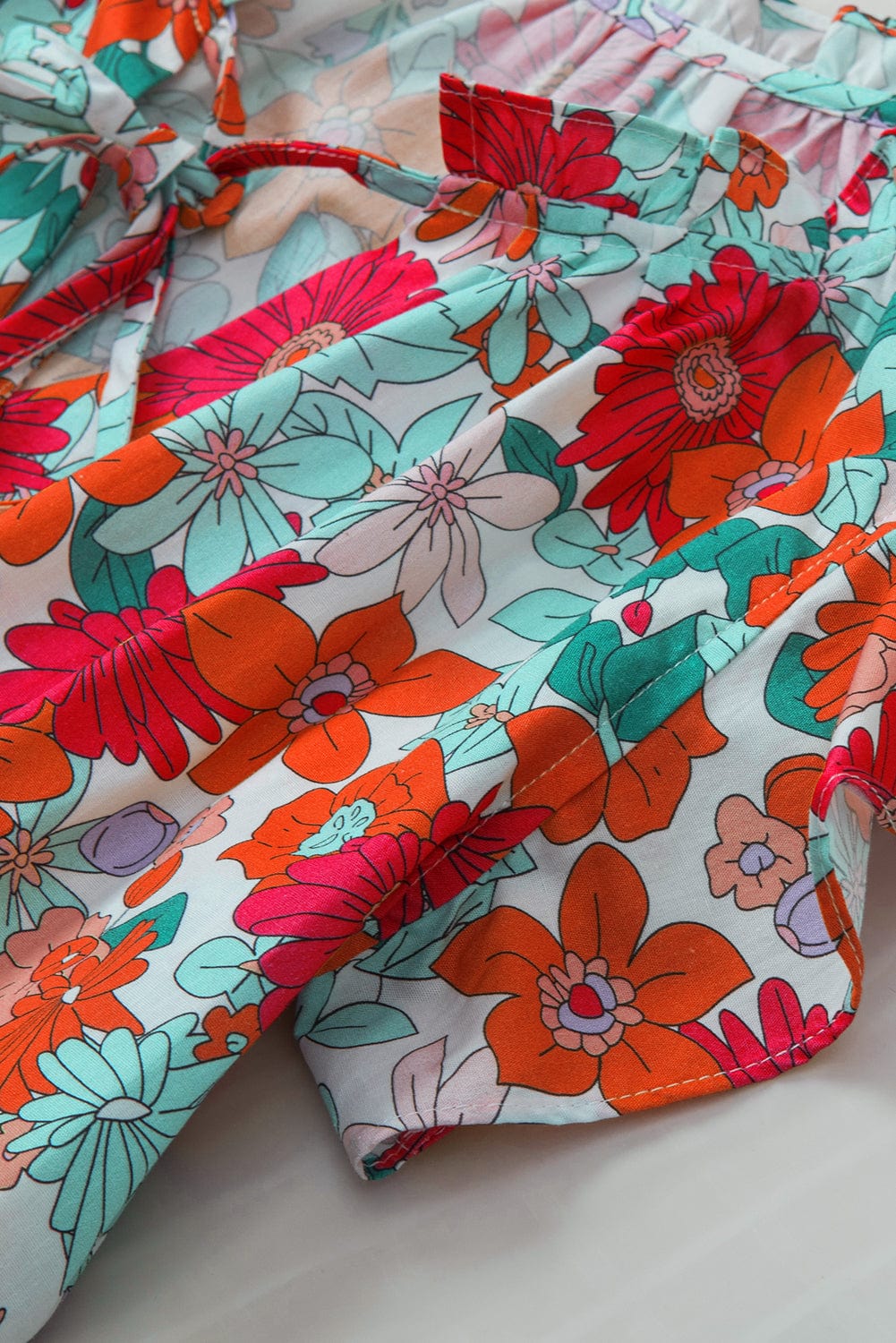 Blooming Rose Red V Neck Tank Top with Drawstring Detail