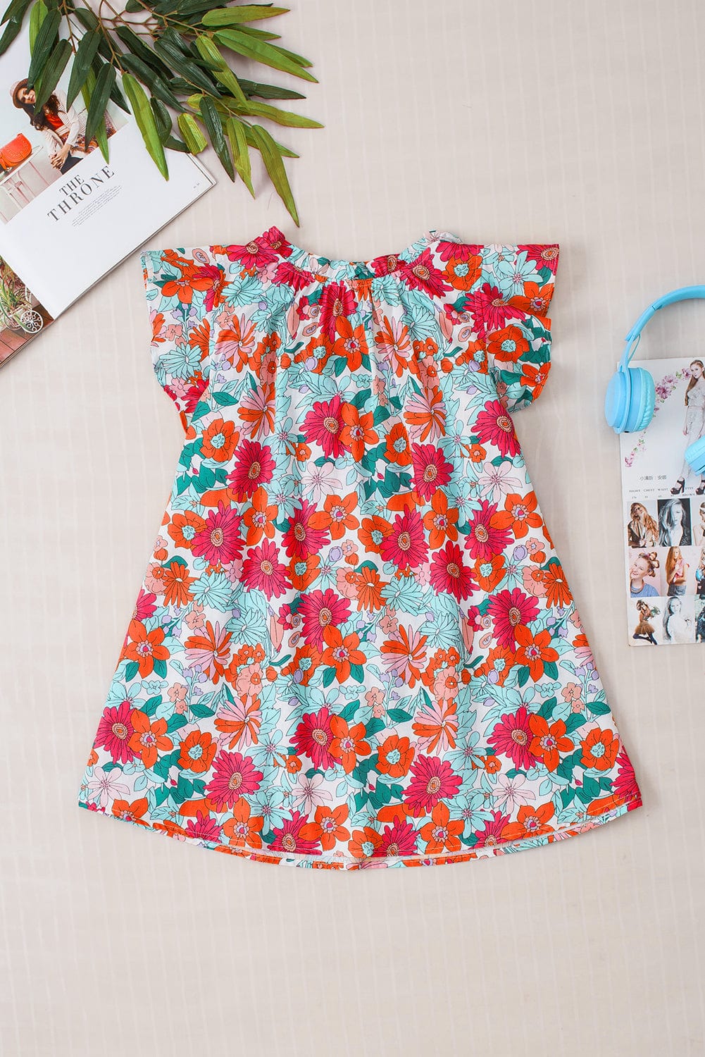 Blooming Rose Red V Neck Tank Top with Drawstring Detail