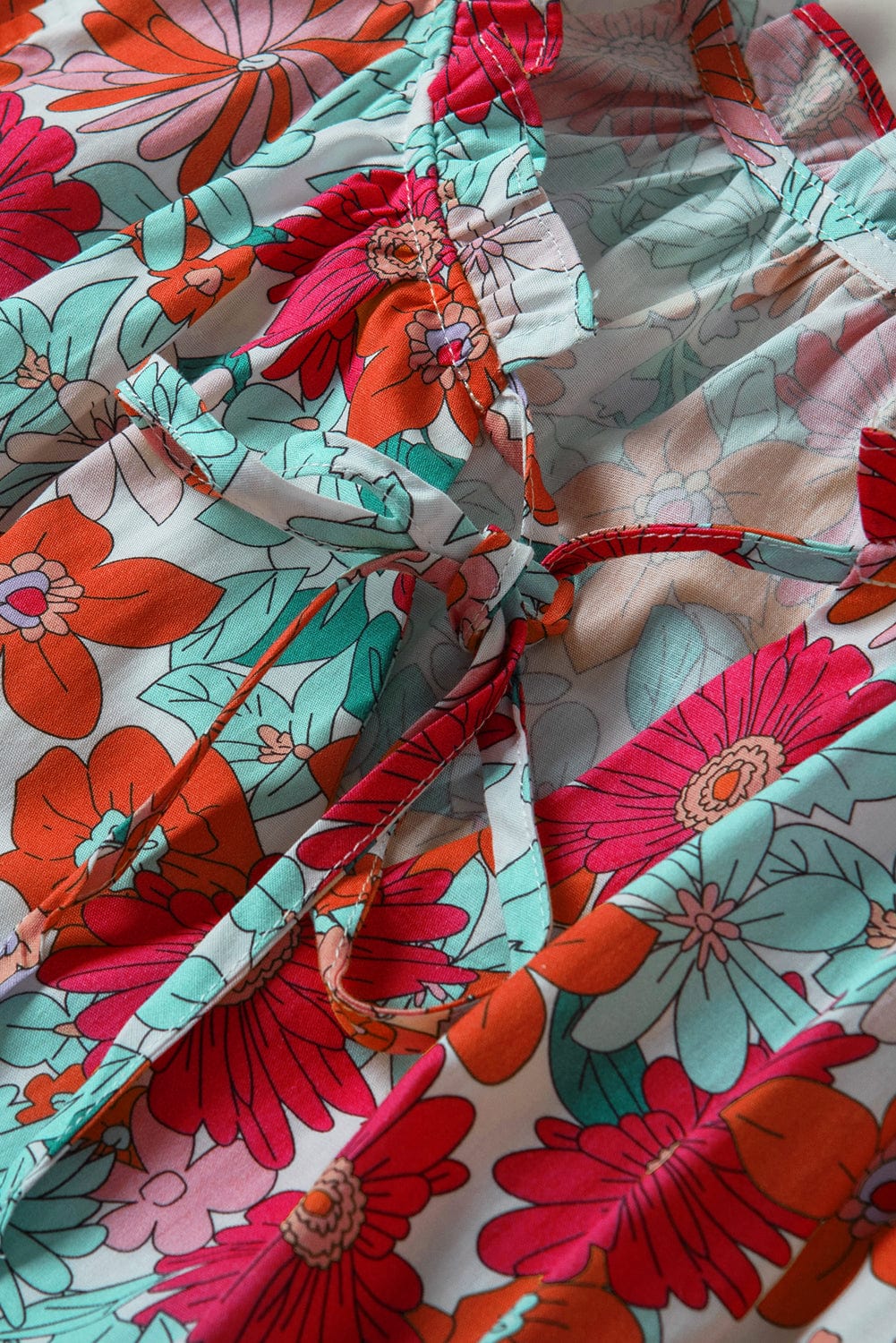 Blooming Rose Red V Neck Tank Top with Drawstring Detail