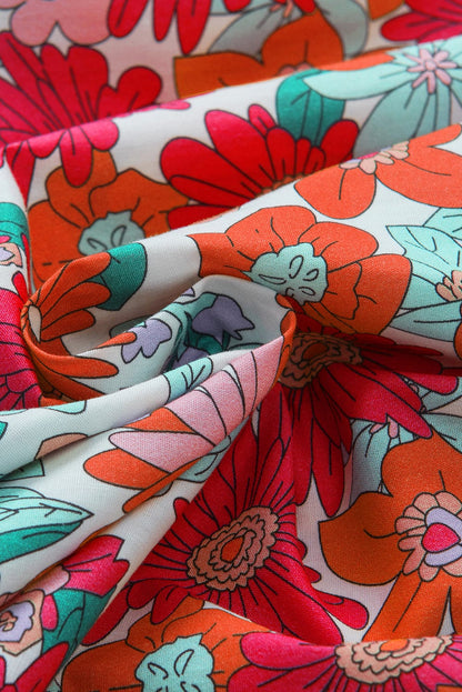 Blooming Rose Red V Neck Tank Top with Drawstring Detail