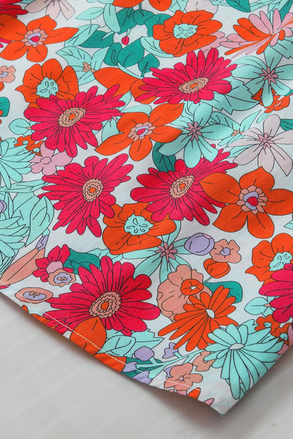 Blooming Rose Red V Neck Tank Top with Drawstring Detail