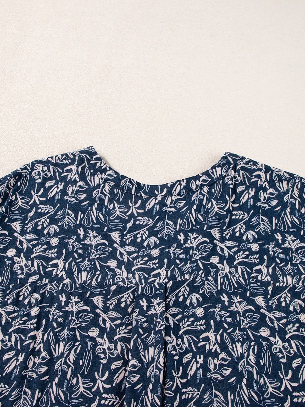 Blue Abstract Patterned V Neck Button-Up Blouse