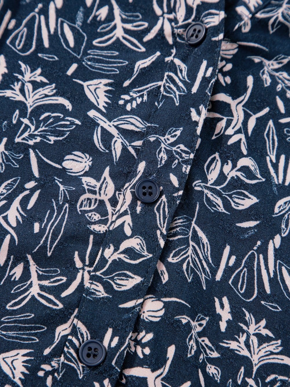 Blue Abstract Patterned V Neck Button-Up Blouse