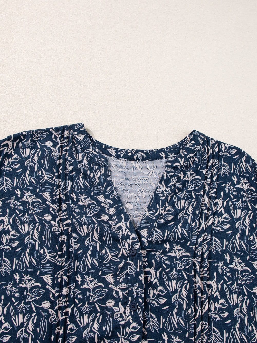 Blue Abstract Patterned V Neck Button-Up Blouse