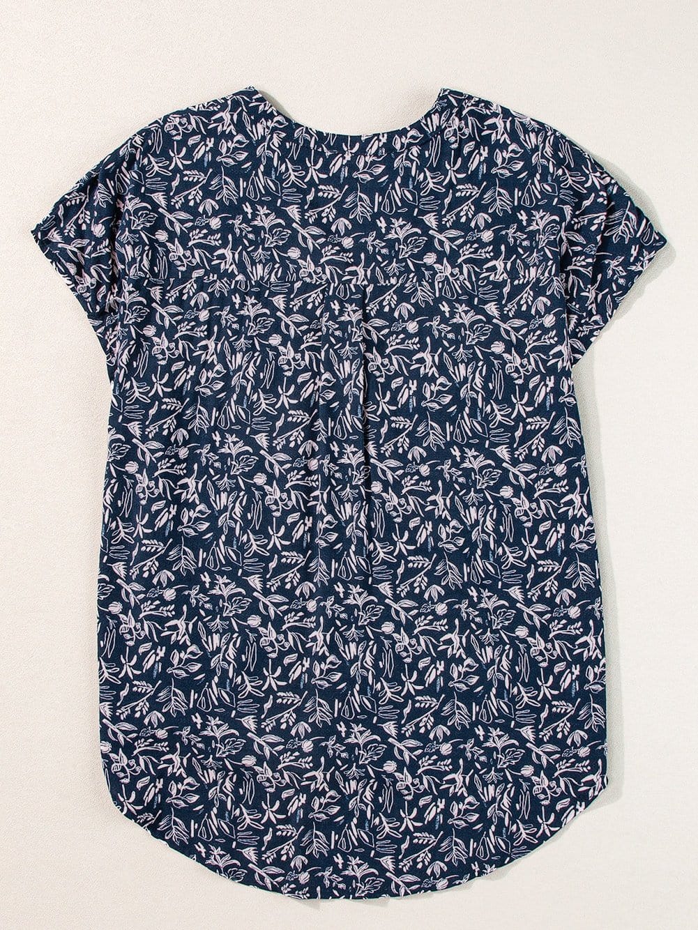 Blue Abstract Patterned V Neck Button-Up Blouse