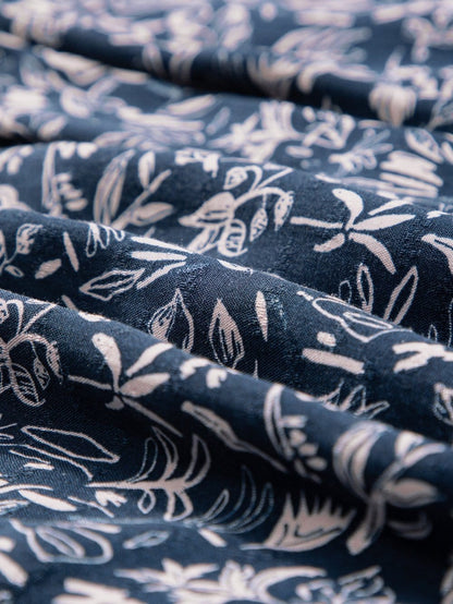 Blue Abstract Patterned V Neck Button-Up Blouse