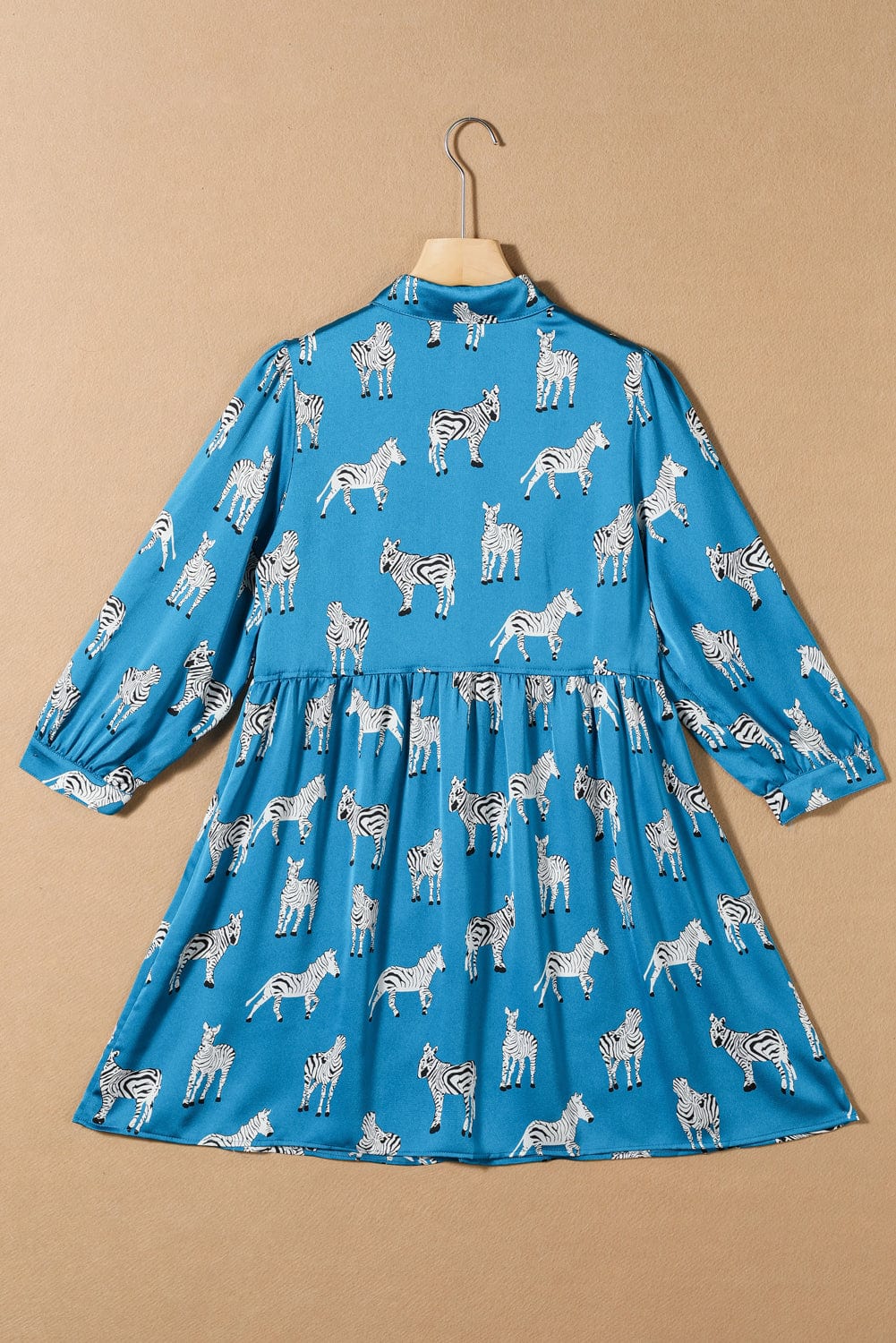 Blue Animal Print Pleated Tunic Shirt Dress