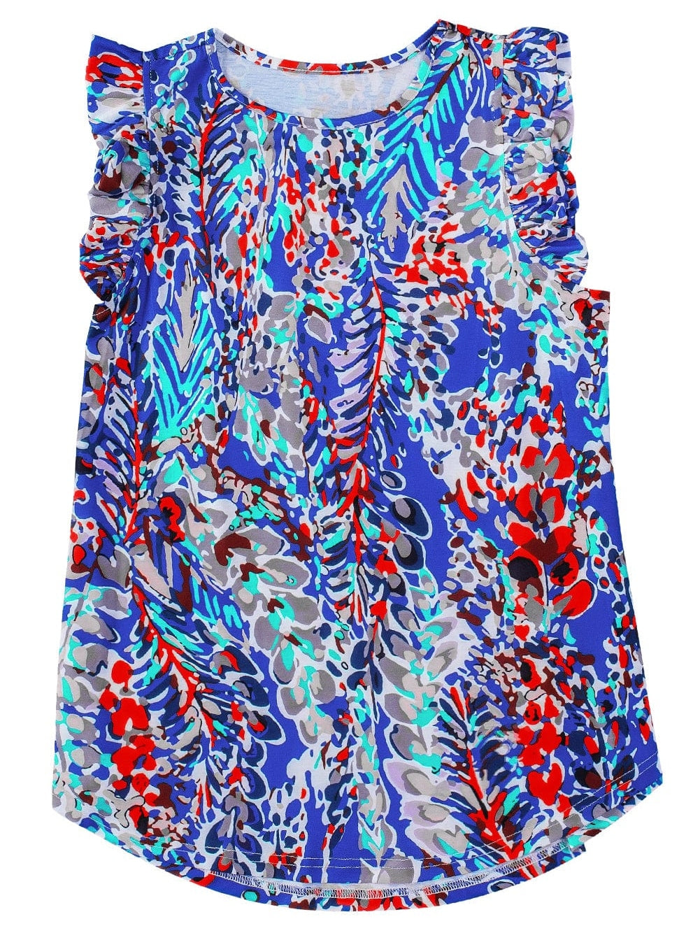 Blue Blossom Ruffle Sleeve Tank Top