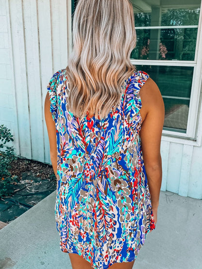 Blue Blossom Ruffle Sleeve Tank Top