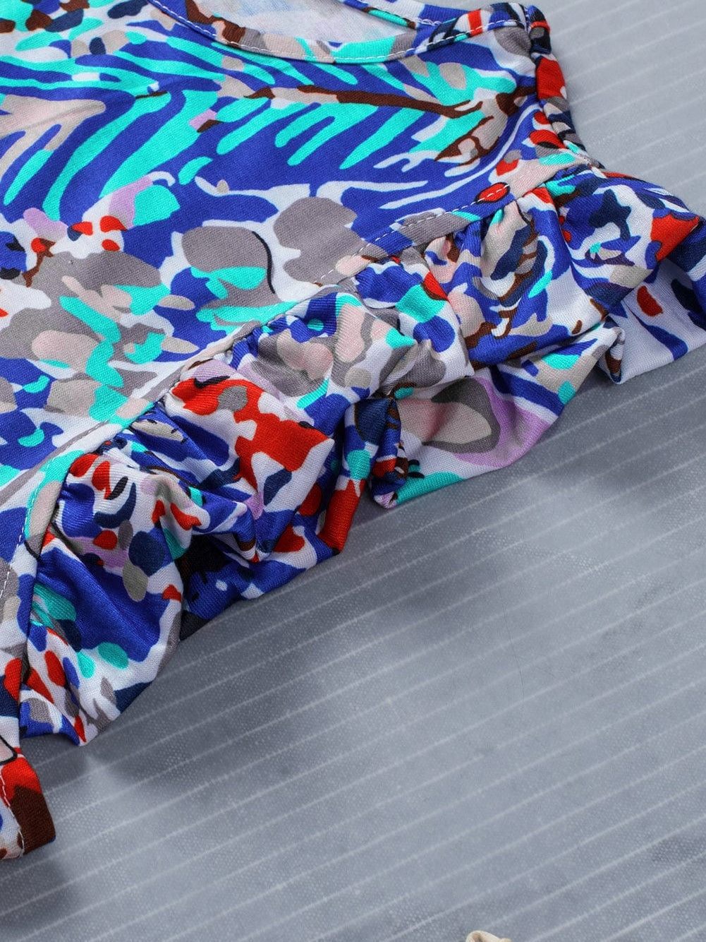 Blue Blossom Ruffle Sleeve Tank Top